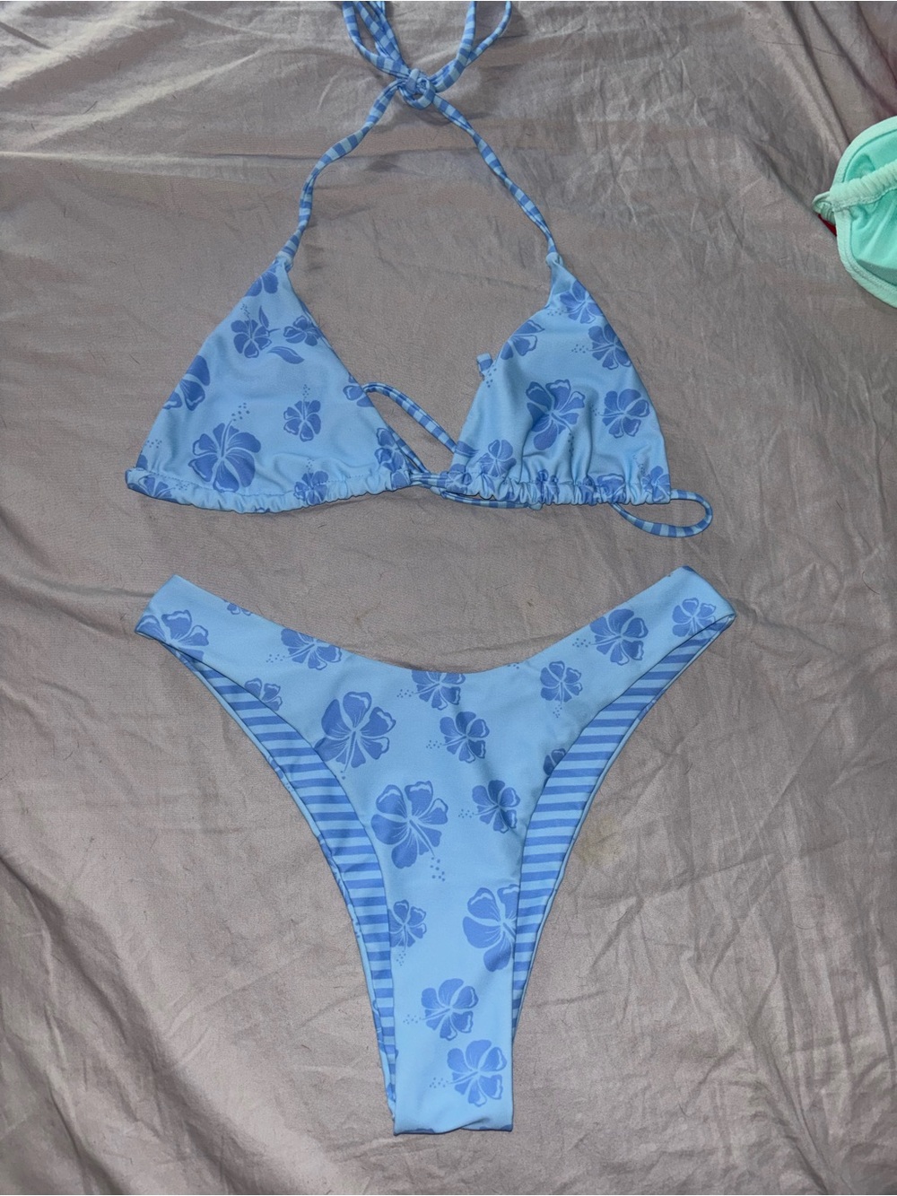 SHEIN Light Blue Floral Triangle Bikini Set